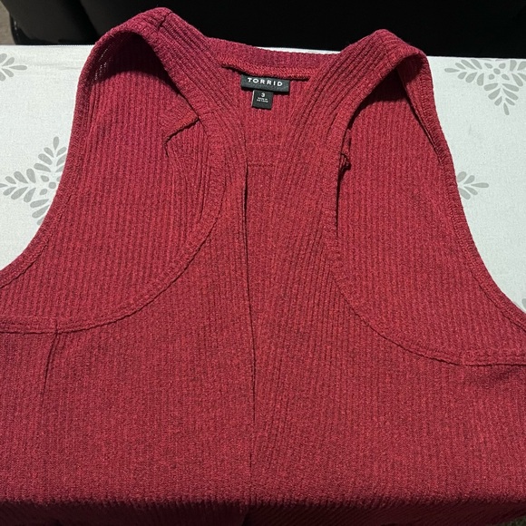 Torrid Dark Red Maroon Ribbed Hacci Ruffle Hem Babydoll Sleeveless Tank Top 3X - Picture 10 of 11